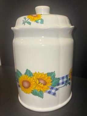 Sunflower Ceramic Canister - White with Yellow Sunflower Design- Vintage